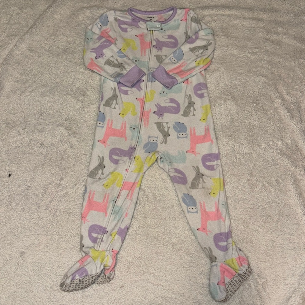 carters fleece anima print footie/ sleeper 2T